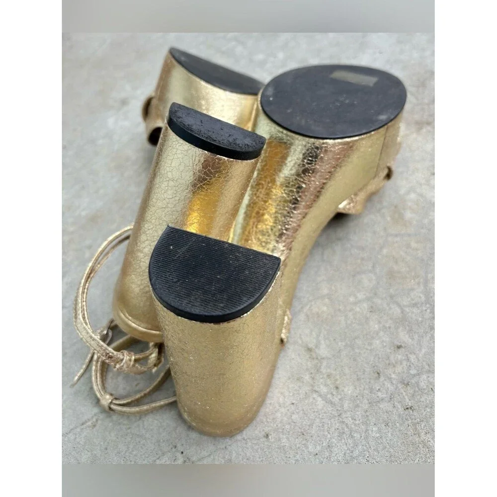 Rebecca Minkoff Gold Platform Heels Metallic Bow Ankle Strap Sandals Glam 11